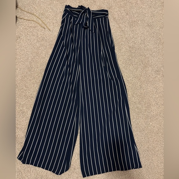 Windsor Navy & White Striped Pants, Zip up with Tie Waist - Picture 1 of 4